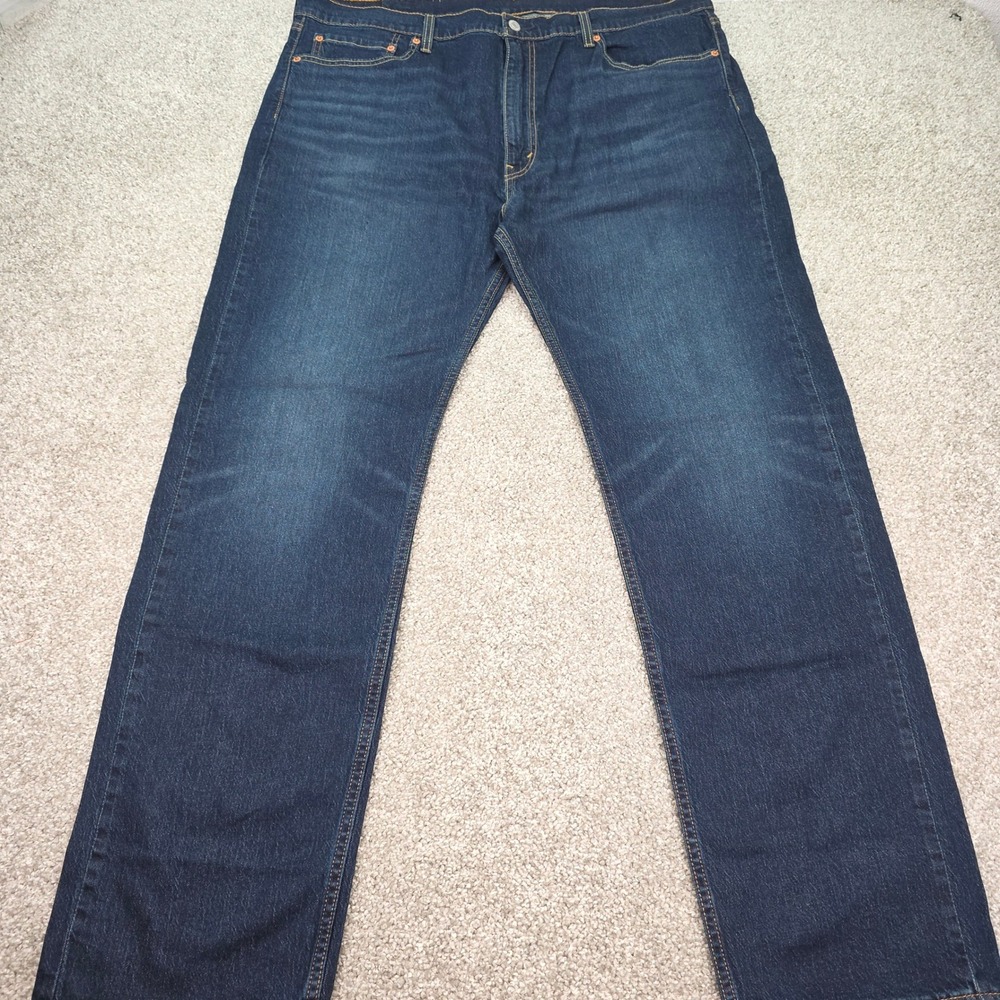 Levis 505 Regular Fit Jeans Mens 42x32 Dark Wash Indigo Straight Leg Denim
